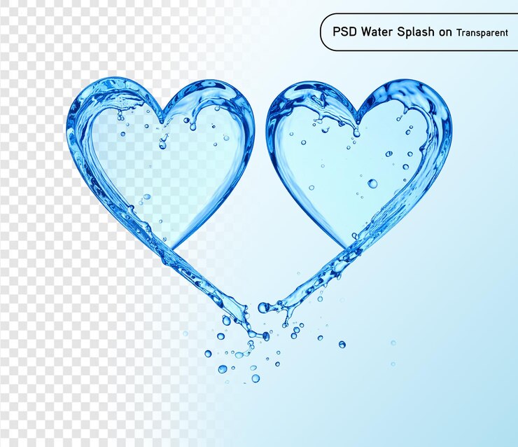 PSD salpicaduras de agua azul en forma de corazón aisladas en fondo transparente psd y png