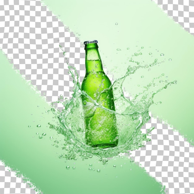 PSD salpicaduras de agua en una botella de cerveza verde