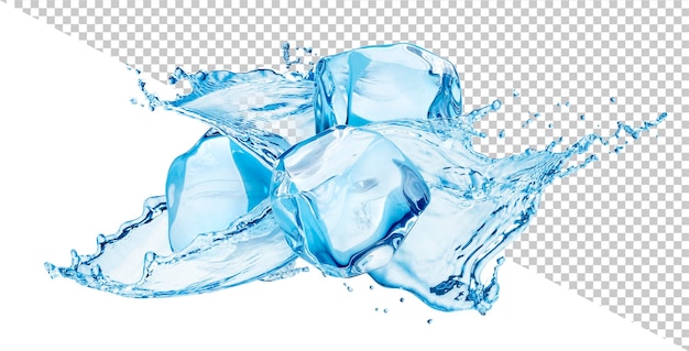 Salpicaduras de agua con cubitos de hielo aislado