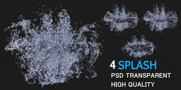 Salpicaduras de agua con diseño de paquete de gotas representación aislada