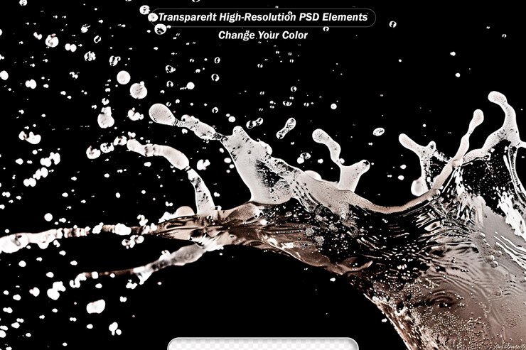 PSD salpicaduras de agua en el fondo negro