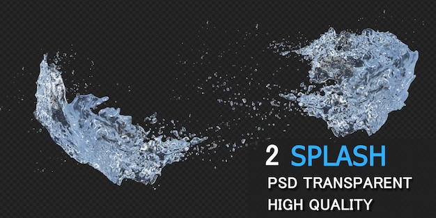 Salpicaduras de agua con gotas en 3d rendering aislado