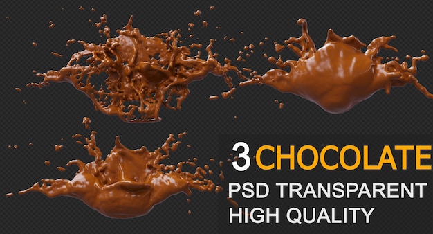 Salpicaduras de chocolate con diseño de representación 3d de gotas