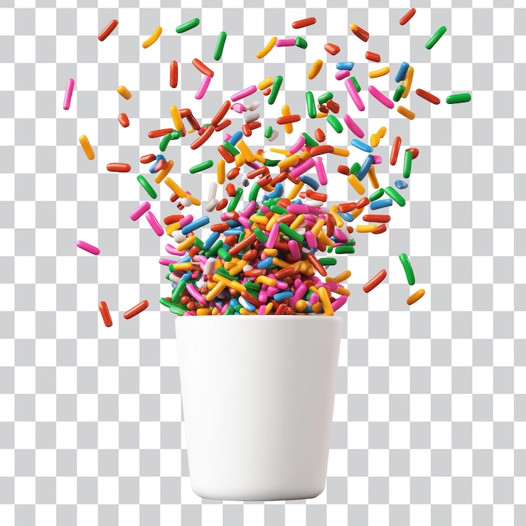 PSD las salpicaduras coloridas que salen de una taza blanca son una decoración divertida y festiva