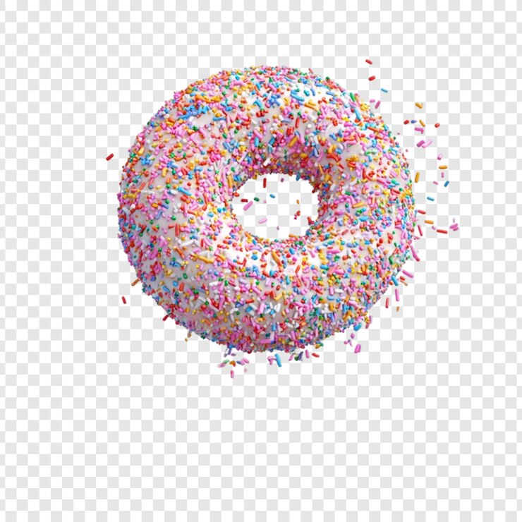 PSD las salpicaduras coloridas, las rosquillas, los dulces, las golosinas, las delicias de la panadería.