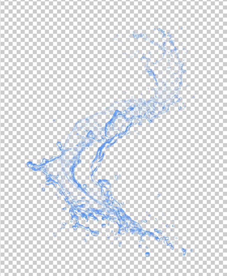 Salpicaduras dinámicas de agua azul sobre un fondo transparente