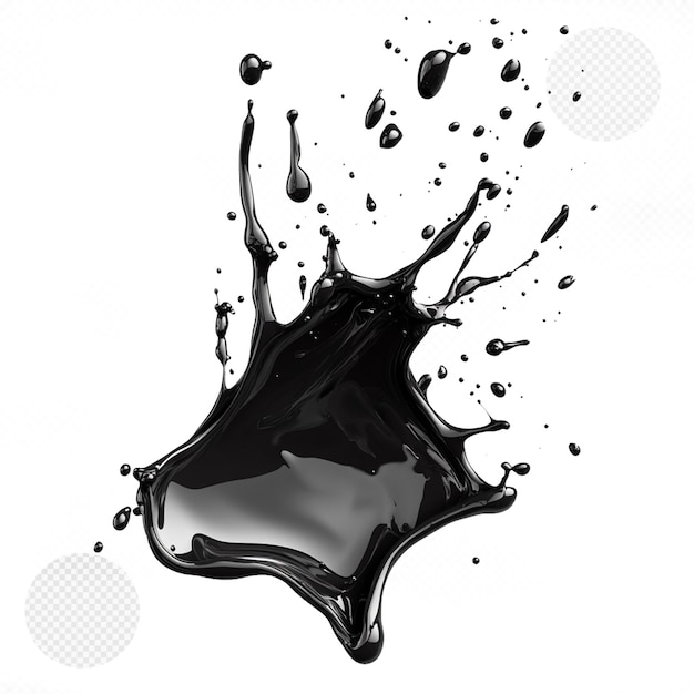 Salpicaduras dinámicas de pintura negra aisladas sobre un fondo transparente