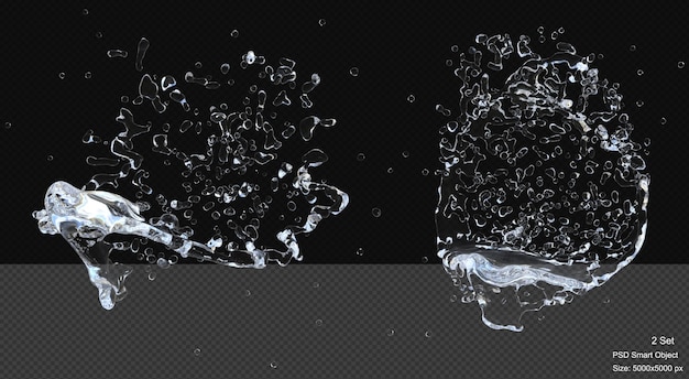 Salpicaduras de gotas de agua aisladas 3d render