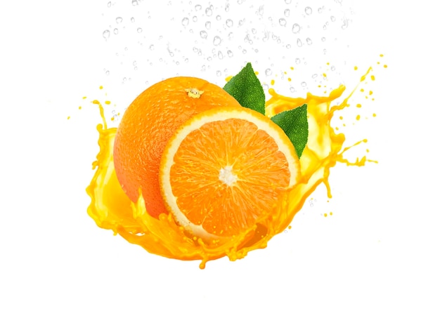 con salpicaduras de jugo de naranja retocando la foto de fondo transparente