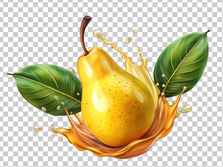 PSD salpicaduras de jugo de pera sobre un fondo blanco