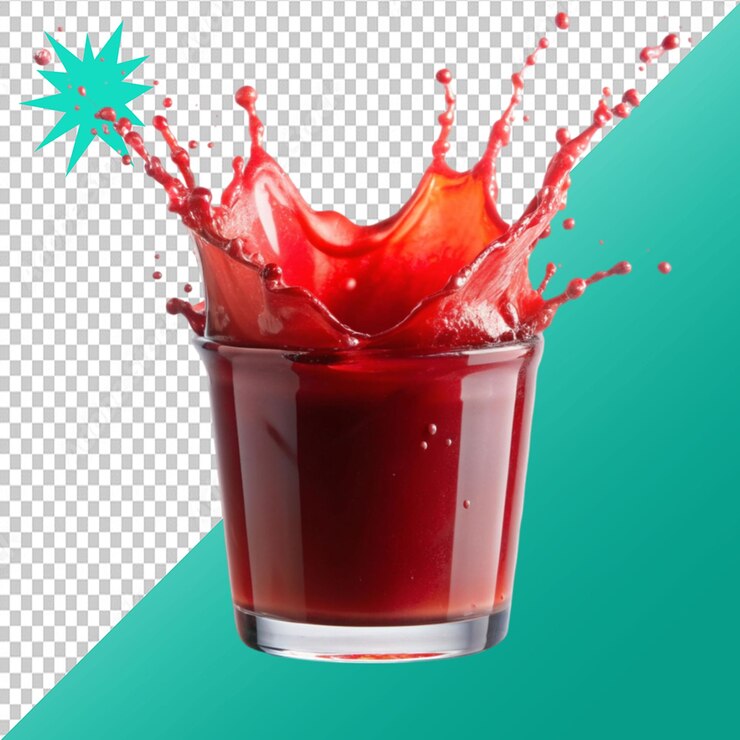 PSD salpicaduras de jugo rojo en un fondo transparente
