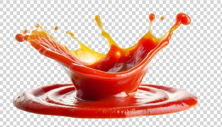 PSD las salpicaduras de ketchup aisladas sobre un fondo transparente ilustración 3d realista