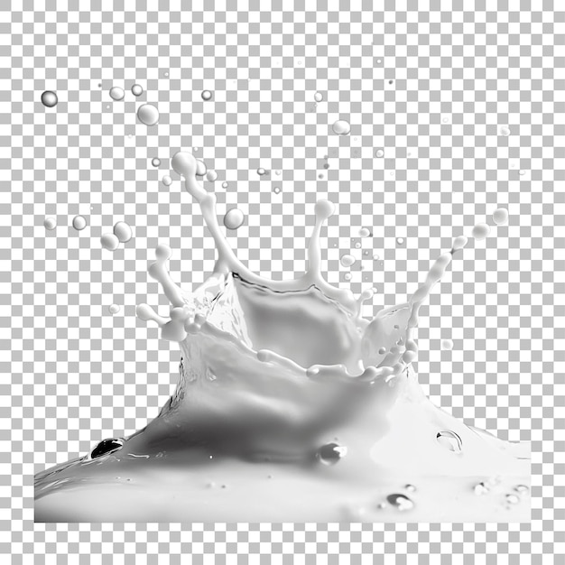 Salpicaduras de leche realistas con gotas aisladas en un fondo transparente para el diseño de alimentos y bebidas