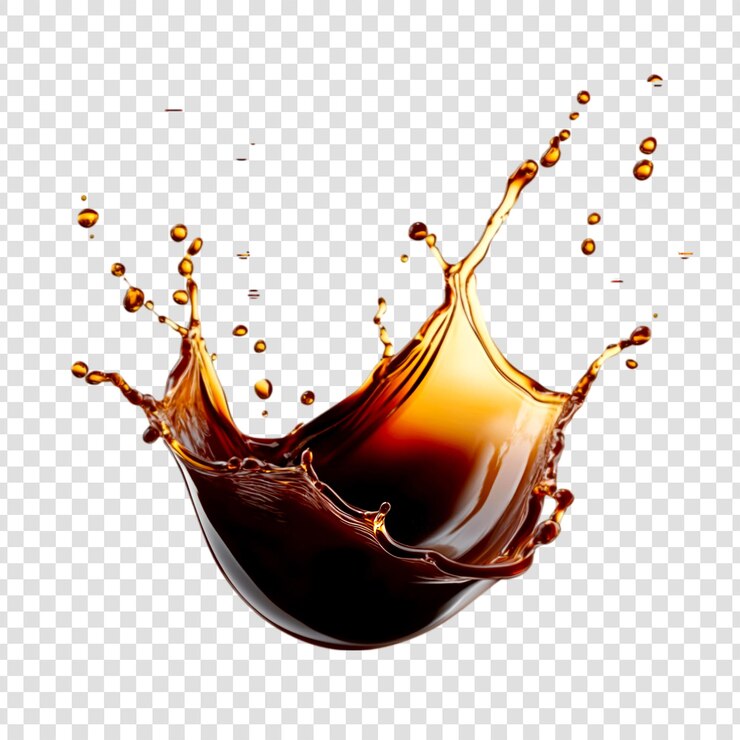 PSD salpicaduras líquidas de café o salsa de soja sobre un fondo transparente