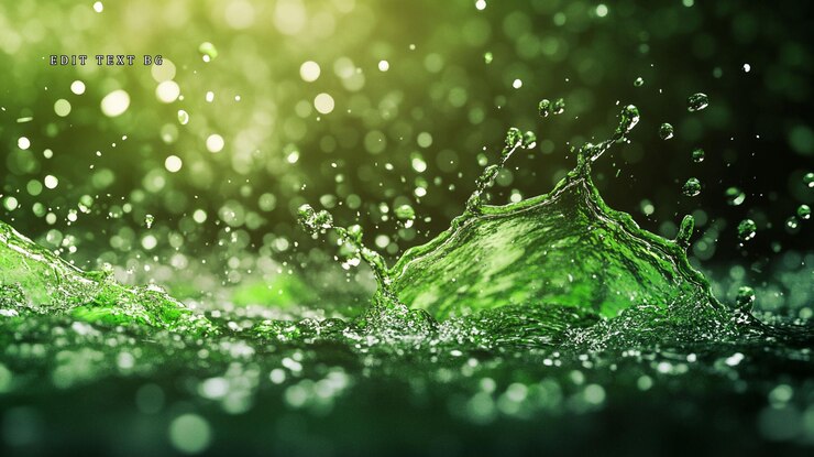 PSD salpicaduras de líquido verde con fondo bokeh