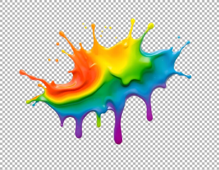 PSD las salpicaduras de pintura colorida del arco iris en un fondo transparente
