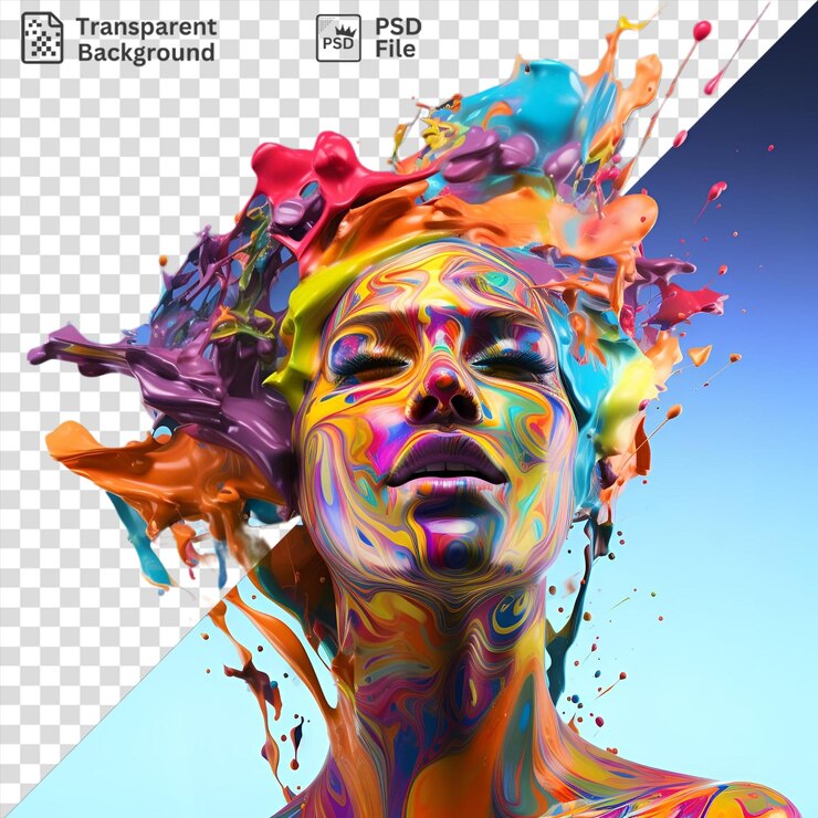 PSD salpicaduras de pintura psicodélica aisladas en un fondo transparente ideales para el arte gráfico