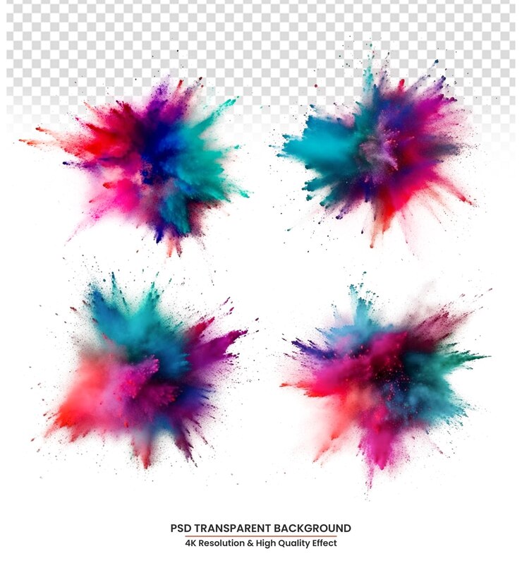 PSD salpicaduras de polvo colorido psd fondo transparente