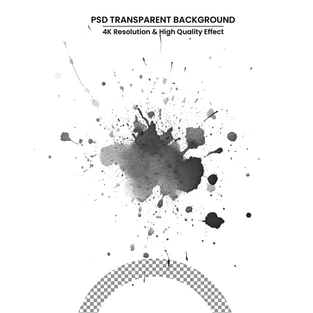 PSD salpicaduras de tinta negra con gotas aisladas sobre fondo blanco