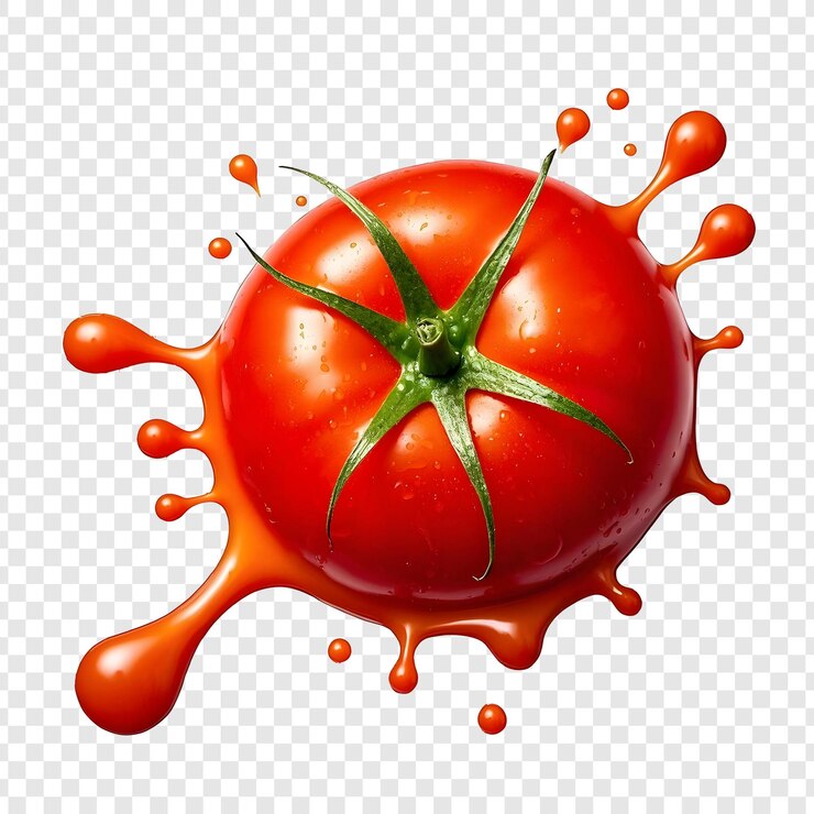 PSD las salpicaduras de tomate rojo aisladas sobre un fondo transparente