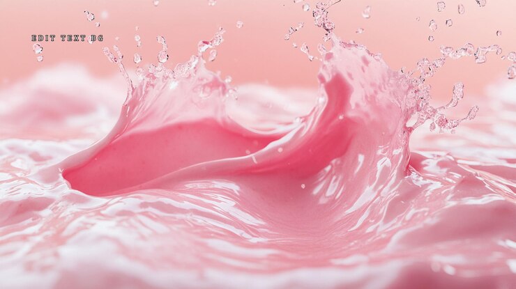 PSD salpico de líquido rosa com ondas e gotículas contra um fundo rosa suave