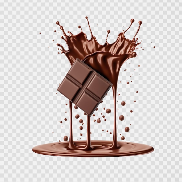 salpicos e gotas de cacau de café quente de chocolate escuro e leite derretido em fundo isolado