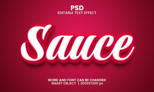 Salsa color rojo efecto de texto editable 3d psd premium con fondo