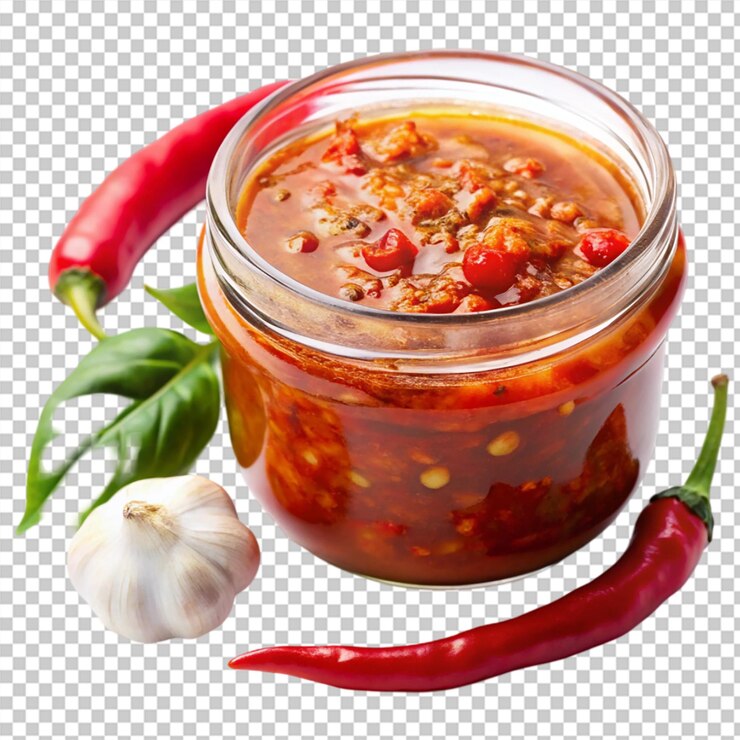 PSD salsa fermentada picante aislada sobre un fondo transparente