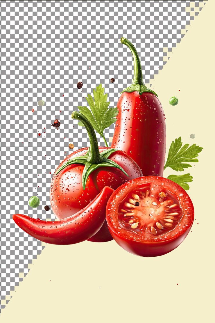 Salsa fresca y picante perfecta para comidas a la parrilla hiperrealista blanco aislado plano transparente Ba