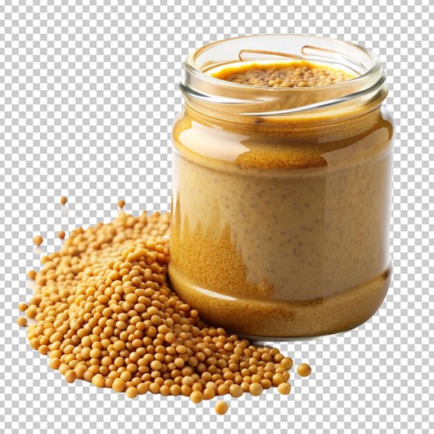 salsa de mostaza de grano aislada en el bigote de espacio blanco