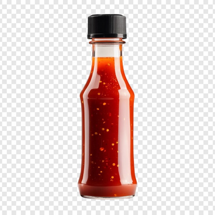 PSD salsa picante en una botella de vidrio