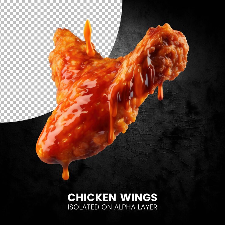PSD salsa picante chiken wings cajun aislada en capa alfa