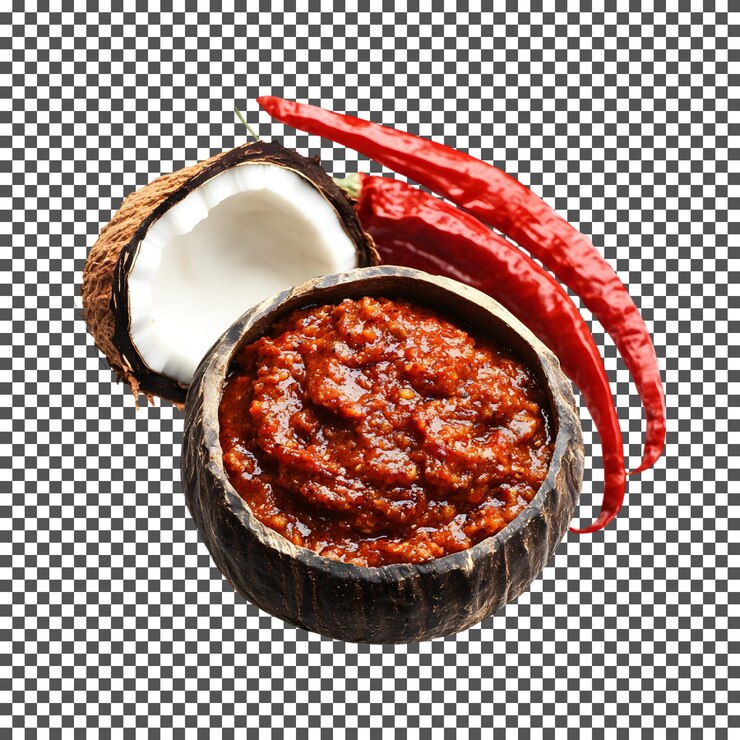 PSD salsa picante de chile de coco aislada sobre un fondo transparente