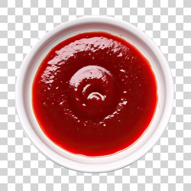 PSD salsa picante de ketchup rojo en un cuenco blanco imagen aislada