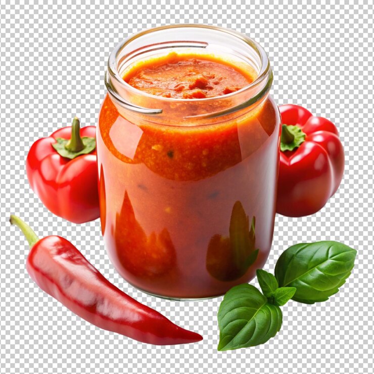PSD salsa de pimienta roja casera aislada sobre un fondo transparente