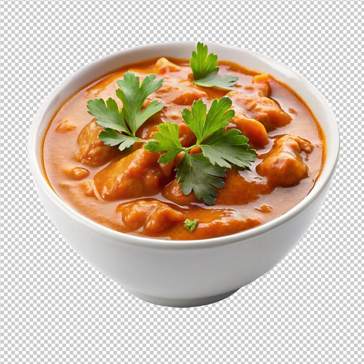 PSD salsa de pollo en un cuenco aislado sobre un fondo transparente