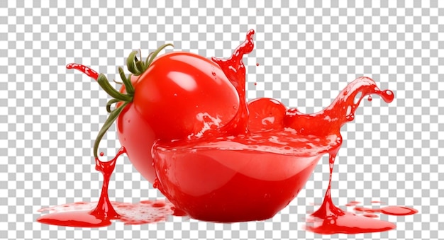 PSD salsa de tomate ketchup salpicaduras o jugo de tomate líquido rojo en fondo transparente png