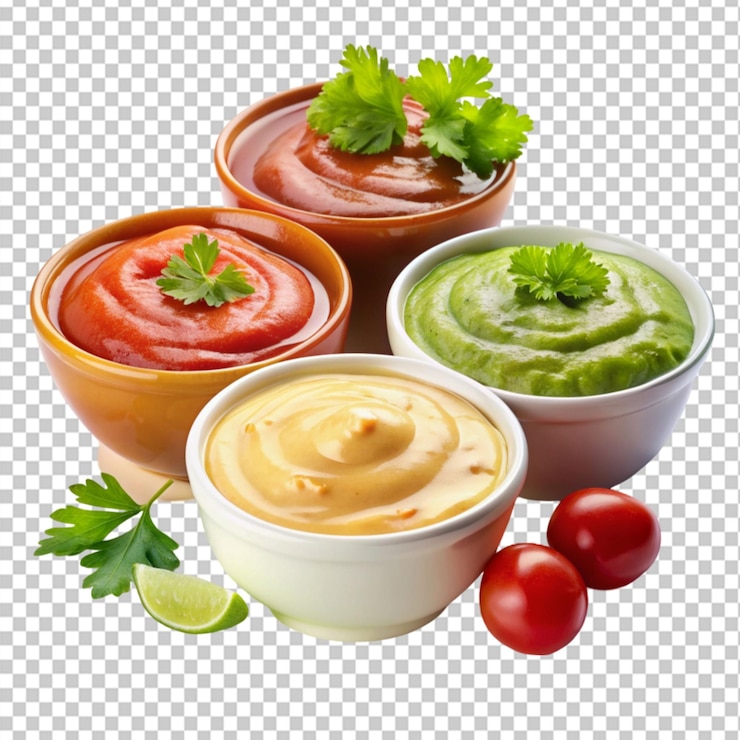 PSD salsa de tomate salsa de queso salsa de guacamole sobre un fondo transparente