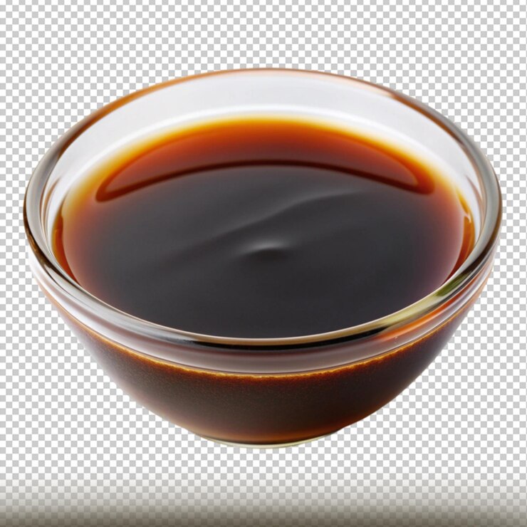PSD salsa de worcestershire en un cuenco aislado sobre un fondo transparente