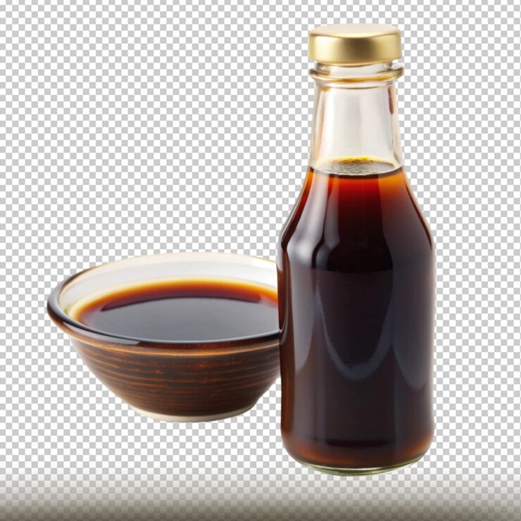 PSD salsa de worcestershire en un cuenco aislado sobre un fondo transparente