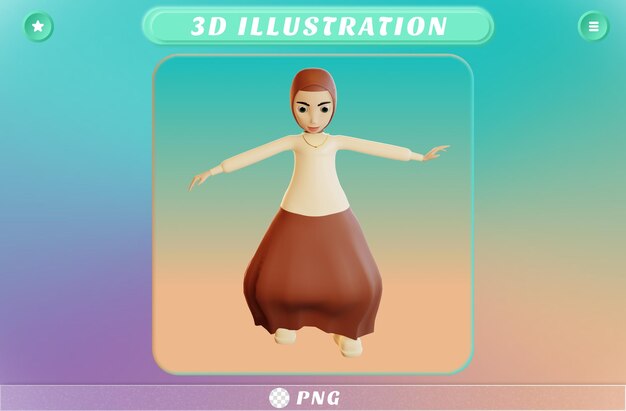 PSD salto em altura de personagem hijab 3d