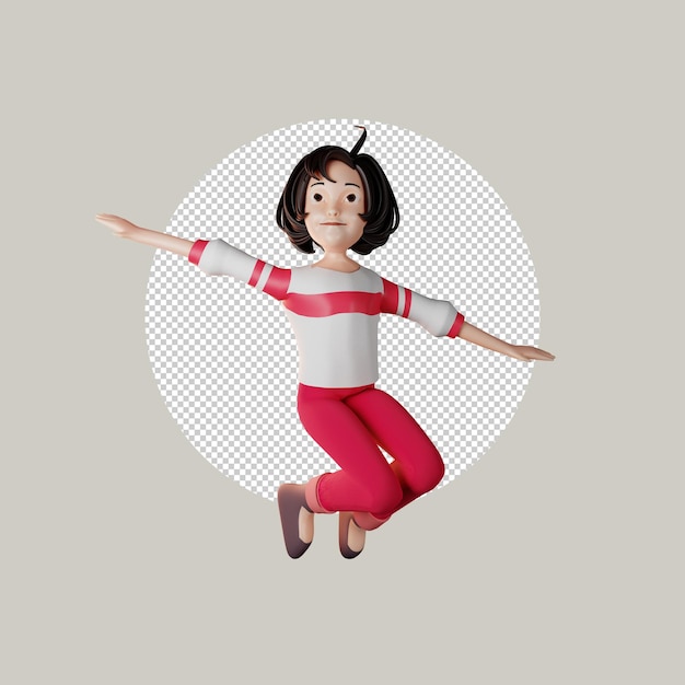 PSD salto de personaje femenino 3d