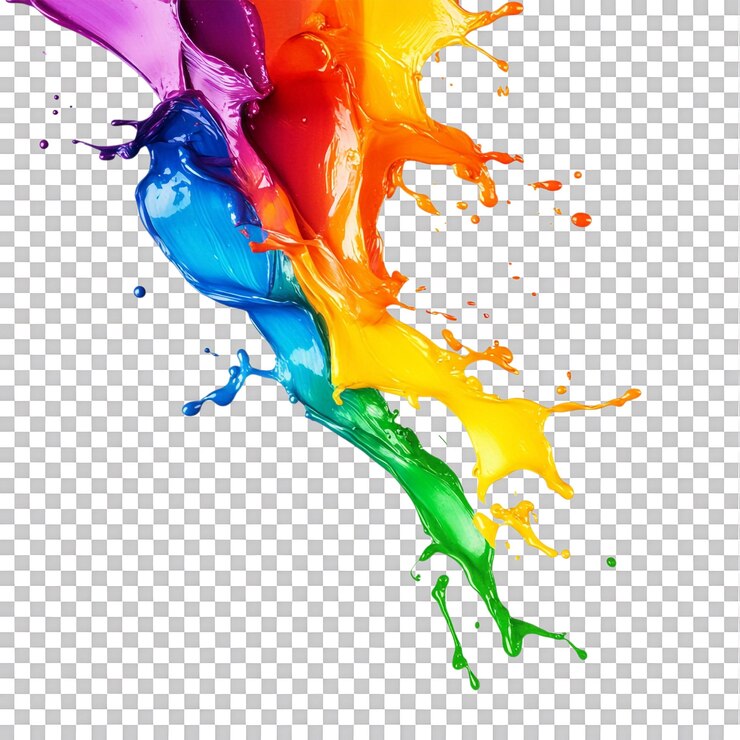 PSD un salto de pintura de color arco iris contra un fondo transparente