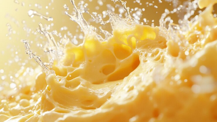 PSD un salto vibrante de líquido naranja con gotas de agua