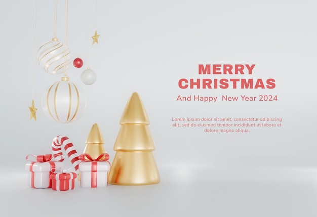 Saludo de Feliz Navidad plantilla de diseño de fondo renderizado en 3d