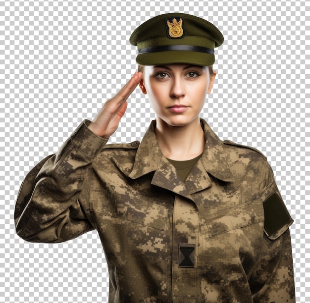 Saludo del personal militar femenino aislado sobre fondo transparente