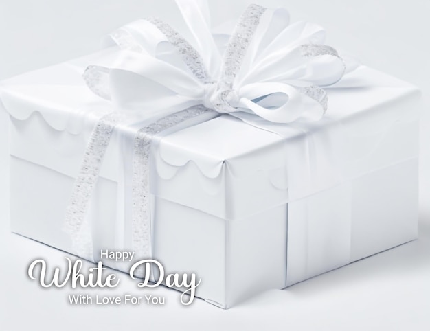 PSD saludos del día blanco con caja de regalos en fondo blanco banderín de redes sociales