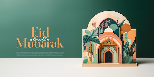 Saludos islámicos Eid al adha mubarak publicación en redes sociales estilo realista 3d generativo ai