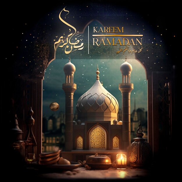 Saludos islámicos Ramadan Kareem diseño de tarjeta de fondo con oro hermoso