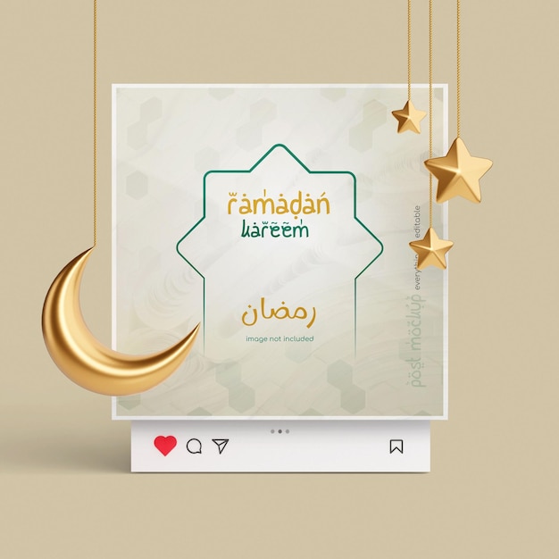 PSD saludos islámicos ramadán kareem post en instagram en 3d muestra